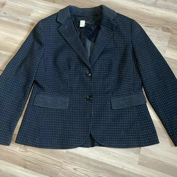Talbots Blazer Black & Gray Houndstooth Cotton blend Womens size L Classic - Picture 2 of 13